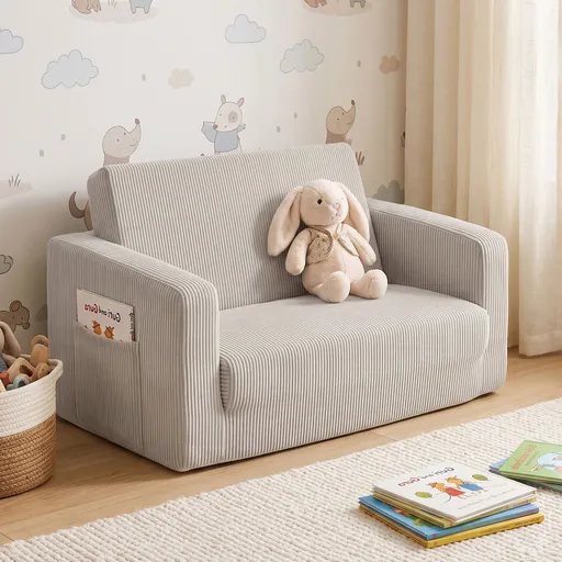 Artiss 2-in-1 Kids Sofa Toddler Foam Couch with Side Pocket Light Grey