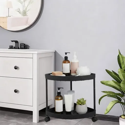 Freestanding Corner Storage Rack for Bathroom Toiletries - Plastic Shelf Organizer for Living Room, Bedroom, or Kitchen - Space Saving Side Table, 1 Pack