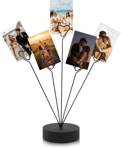 Tree Holder for Pictures Desk Photo Display Gift Tree Holder for Party, Heart-Shaped Photo Stand Contains Five Clips, Black