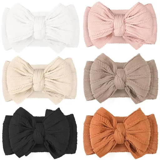 6PCS Handmade Headbands with Double Bows Head Wrap Nylon Hair Accessories for Newborn Baby Girls Infant Toddlers Kids