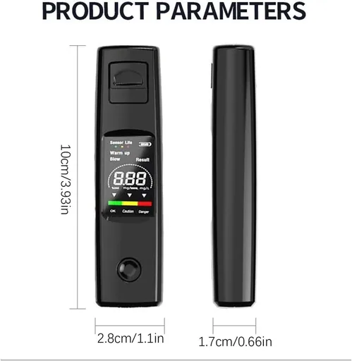 Digital Breathalyzer - Portable Breathalyzer - Rechargeable Breathalyzer - High-Precision Breathalyzer - Portable Digital Breathalyzer - Rapid Breathalyzer - Professional Breathalyzer - 10 x 2.8 cm / 3.94 x 1.1 in - For personal and family use