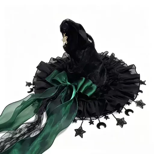 Black Witch Hat Star Ornaments Halloween Accessory Cosplay Hat Themed Party Hat - Green - Size 01