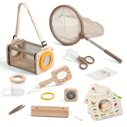 STEM Insect Observation Explorer Kit – Wooden Telescopic Butterfly Net, Ventilated Habitat Box, Outdoor Nature Biology Kit.(Outdoor adventure set+a wooden book)