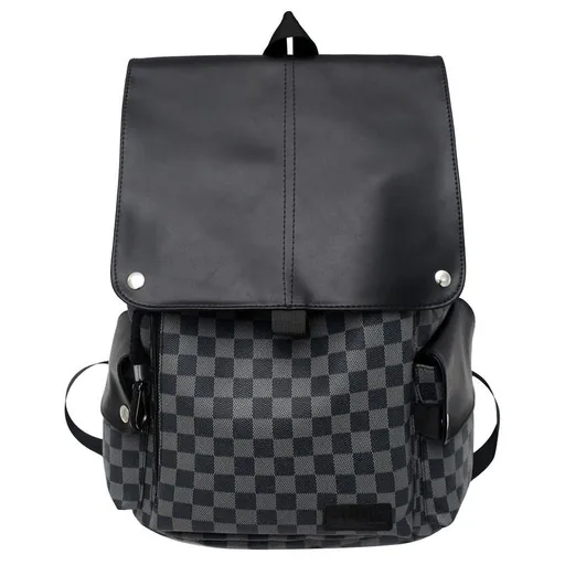 Leisure Leather Backpack Style Double Shoulder Bag Multi functional Backpack University Schoolbag Hiking Travel Bag (Black)
