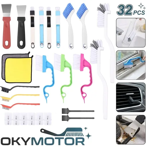 32Pcs Crevice Cleaning Brush Set, Hard Bristle Grout Scrub Brush and Thin Gap Cleaning Tool for Window Track, Tile Lines, Sliding Door Rail, Sink, Shower Detail, Corners