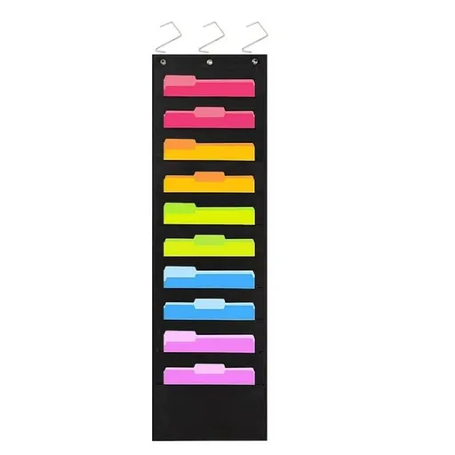 1 Piece Hanging Wall File Organizer, 10 Pocket Storage Pocket Chart, Hanging Wall File Organizer for File Folders, File, Black, 25 x 38 cm