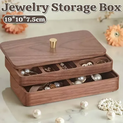 Wooden Jewelry Organizer Box Double Layer Dustproof Storage Case For Bracelet