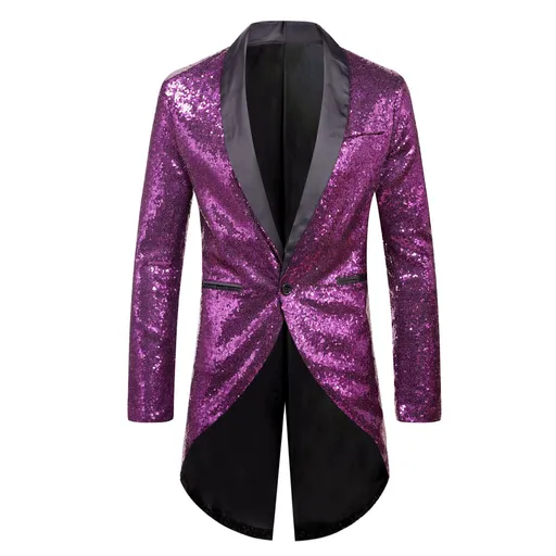 Men Sequin Suit One Button Casual Polyester Purple