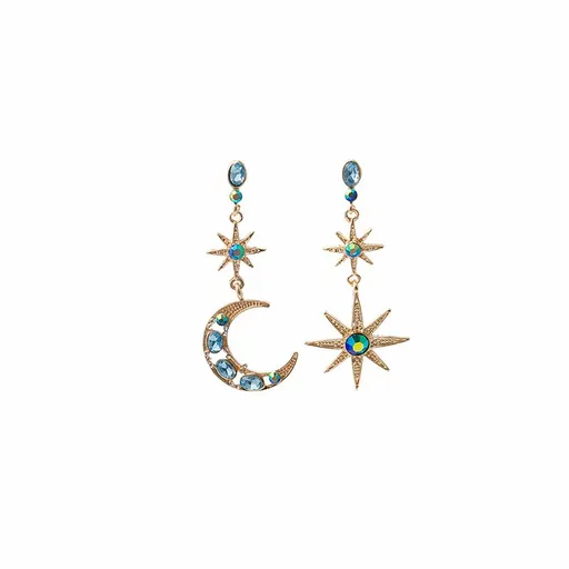 Crescent Moon Star Dangle Earrings, Sun Moon Stars Drop Earrings Hypoallergenic, Star and Moon Earrings Studs