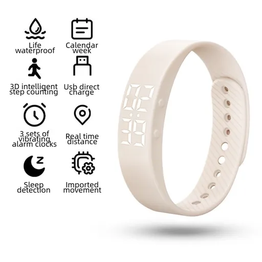 Beige Silent Vibration Alarm Smart Silicone Wristband with 3-Alarm Settings - Discreet Wake-Up Device for Teens & Adults (Vertical version)