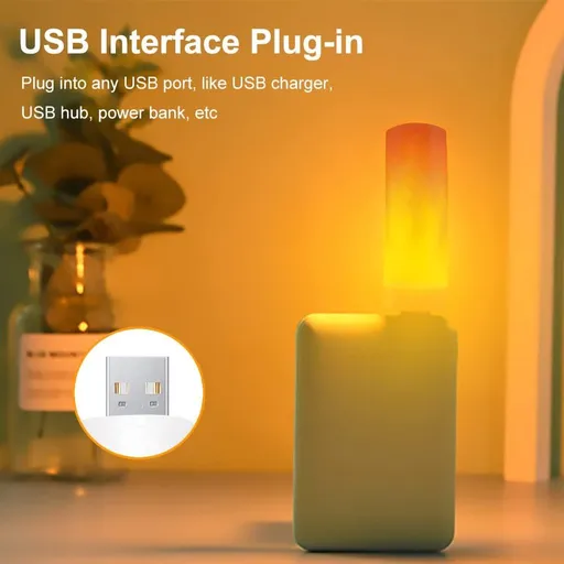 USB LED Flame Light, USB Plug-in, Orange Flickering Flameless Candles Tea Lights, Atmosphere Lights (Pack of 2)