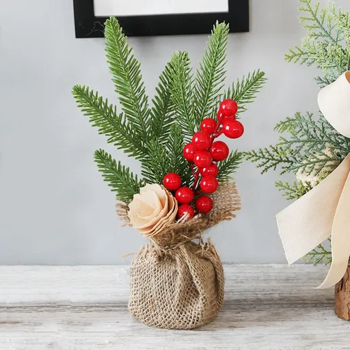 Red Berry Style 25cm Desktop Mini Christmas Tree, Christmas Window Decorative Potted Plant
