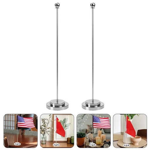 4Pcs Plated Silver Decorative Flag Bracket for Desk Flagpole Base Indoor Use