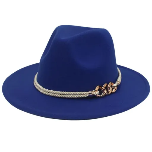 Jazz Hat Autumn Winter Retro Large Brim Hat for Men and Women Stylish Headwear - Blue