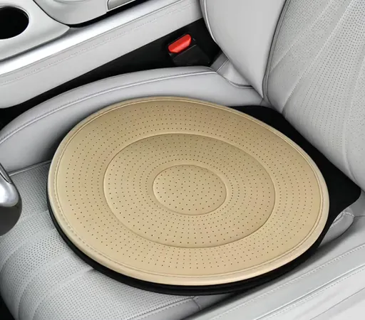 360 Degree Rotating Car Seat Cushion Nano Tech Fabric 53cm Beige Non Slip Ergonomic Support for Easy Vehicle Entry and Exit
