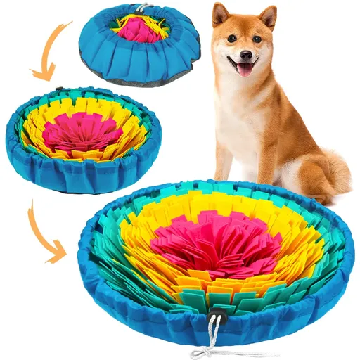 Interactive Snuffle Mat for Dogs – Slow Feeder & Foraging Puzzle Toy Made from Durable, Eco-Friendly Felt with Adjustable Drawstring, Anti-Slip Base, and Vibrant Color Combinations, Perfect for Mental Stimulation, Stress Relief, and Slow Eating Indoo