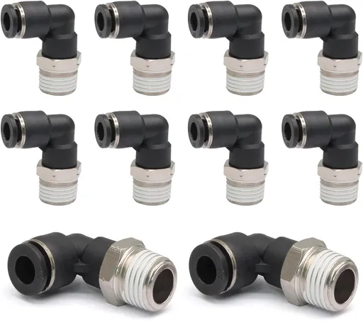 10 Pcs Push to Connect Fittings Male Elbow 1/4 Inch Tube OD x 1/8 Inch NPT Thread Quick Connect Air Line Fittings 90 Degree Pneumatic Tube Fittings