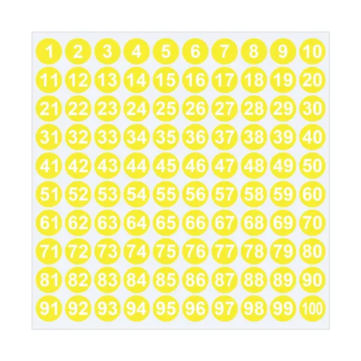 1 Inch Round Number Stickers,1-100 Multi-Color Self-Adhesive Labels for Mailbox,Scrapbook,and DIY Crafts,Easy to Peel and Stick on Various Surfaces,Durable Paper Material for Long-Lasting Use Yellow