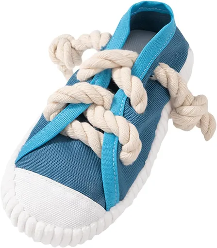 2-Pack Blue Bite Resistant Slipper Interactive Dog Toy Built in BB Squeaky & Bell - Durable Oxford Cloth and Cotton Rope Chew Toy for Teeth Cleaning & Boredom Relief