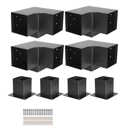 Pergola Bracket Kit, 4x4 Inch (Inner Size 92 x 92 mm), 4 Pcs 3-Way Heavy Duty Corner Bracket Woodworks DIY Post Base Kit, Easy Installation Wooden Beams for Gazebos, Patio Pergolas, Log Cabin