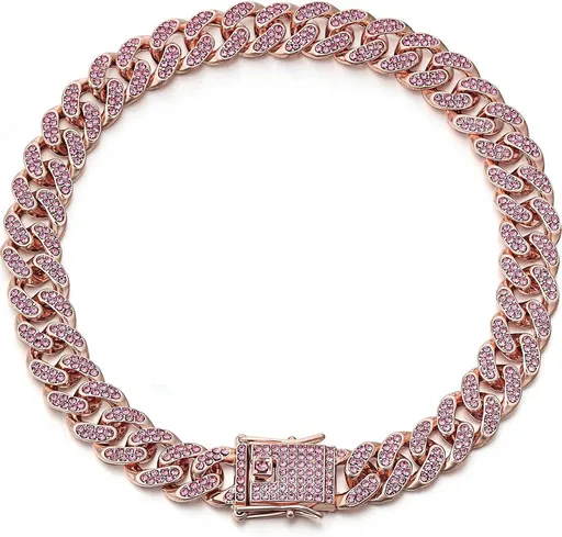 Sparkling Diamond-Studded Cuban Chain Pet Collar – Hip-Hop Bling Necklace for Cats and Small Dogs, Adjustable Fit, Gold, Silver, Rose Gold, or Pink Crystal Accents, Bold Fashion Statement for Your Furry Trendsetter (Pink, 65cm（26in）)