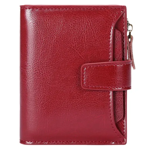 Women's Small Leather Blocking Bifold Zipper Pocket Wallet Ladies Credit Card Slots Purse, Pocket Wallet Card Case Purse with ID Window (red)