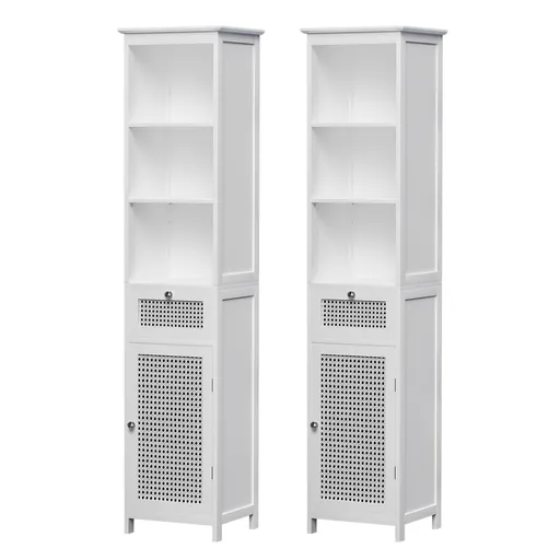 Artiss Bathroom Cabinet Storage X2 White Rattan 161cm