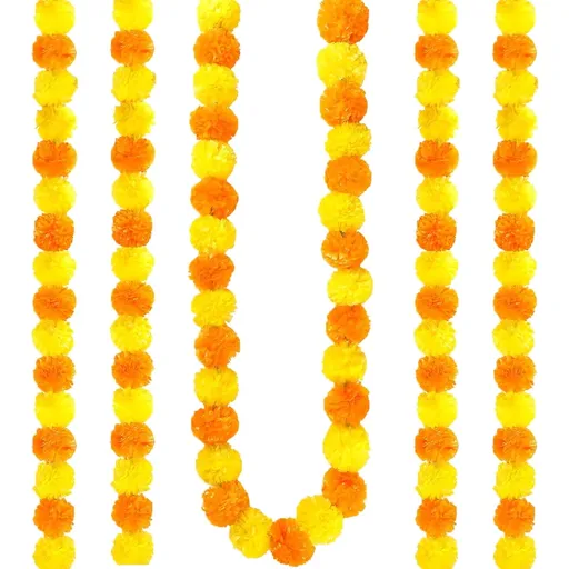 4Pcs Marigold Garland,5 ft Diwali Wedding Party Mantle Decoration,Faux Artificial Marigold Flowers,Faux Wedding Garlands,Diwali Decoration,Spring Bush Floral,Indian Marigold Flowers(Orange) Yellow,orange
