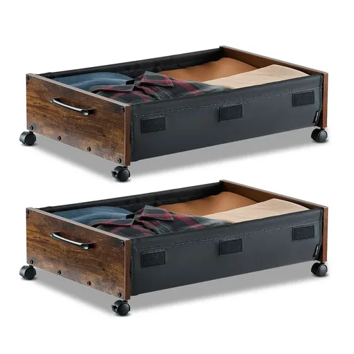 Under Bed Storage with Wheels, 650 x 460 x 180 mm Underbed Containers, Shoes, Blankets, 2 Pack