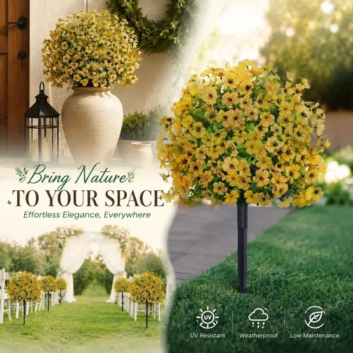 Soft Yellow Faux Eucalyptus Violet Garden Stake Home Shooting Background