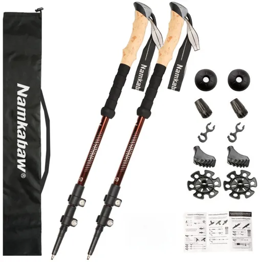 2-Pack Brown Aluminum Alloy Telescopic Trekking Poles with Secure External Lock & Accessory - 3-Section Adjustable Hiking Sticks(65-135cm)