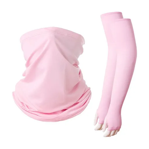 All‑in‑one Sun Guard Ice Sleeves Gloves Neck Tube Kit, Lightweight Stretch Fabric For Long‑Time Outdoor Use, Holiday Travel Essential Accessory, One Size, Pink Mask, 2 Pcs