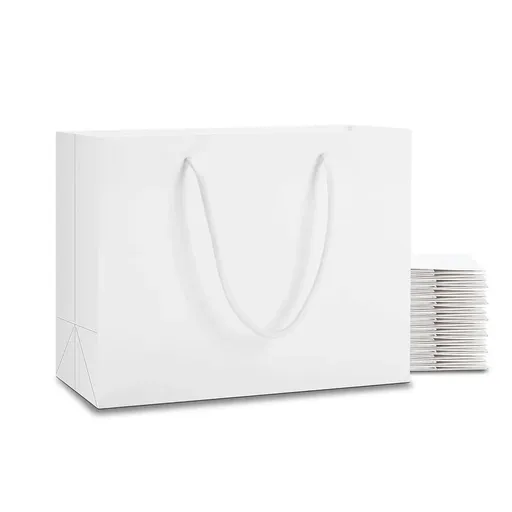 50PCS Kraft Paper Gift Bags Custom Blank Shopping Handbags for Garment Packaging - 13x19x6cm