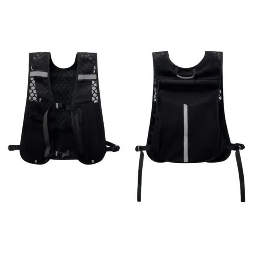 Black Lightweight Running Hydration Vest Backpack - Breathable Mesh Reflective Sports Pack with 4 Straps, Water Bottle / Phone Holder and Back Zipper Pocket for Marathon Hiking Cycling Trail Running