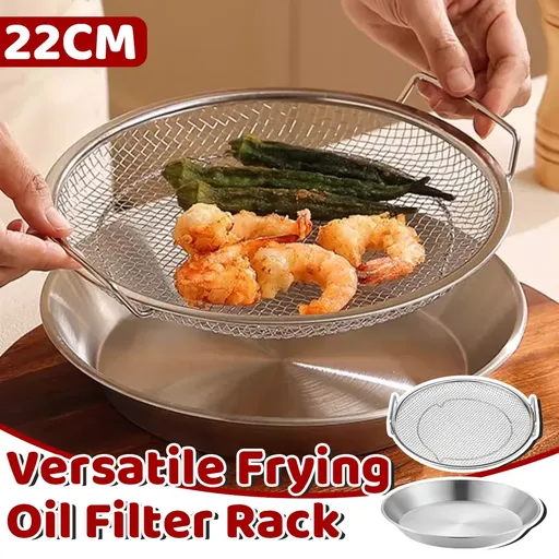 Stainless Steel Frying Skimmer Oil Drain Mesh Rack with Tray 22cm Heat Resistant