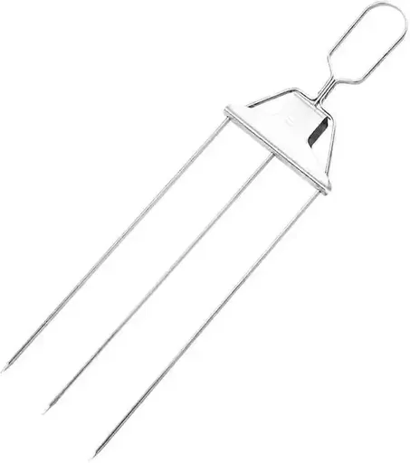 3-Prong Stainless Steel BBQ Skewer with Push Rod for Kabobs, Sausages, Seafood and Vegetables on Grills and Campfires, Silver