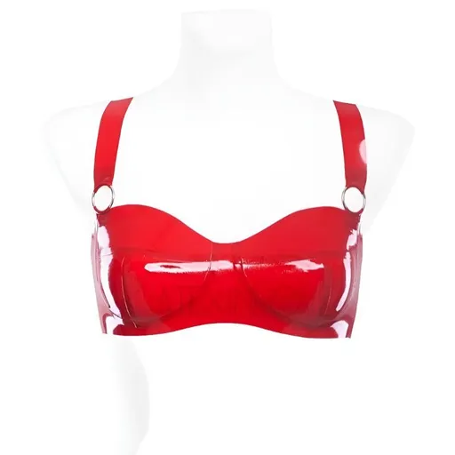 House Of Dasein Sexy Lingerie Women's Red Latex Bra Underwear With Metallic Rings - Dddd