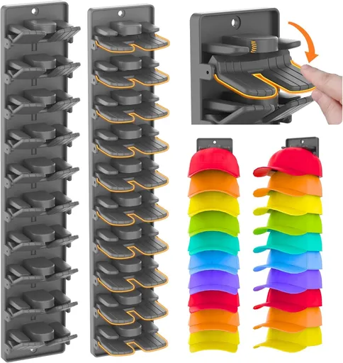 2 Piece Wall Mounted Cap Organizer Holds 20 Caps Matte Black