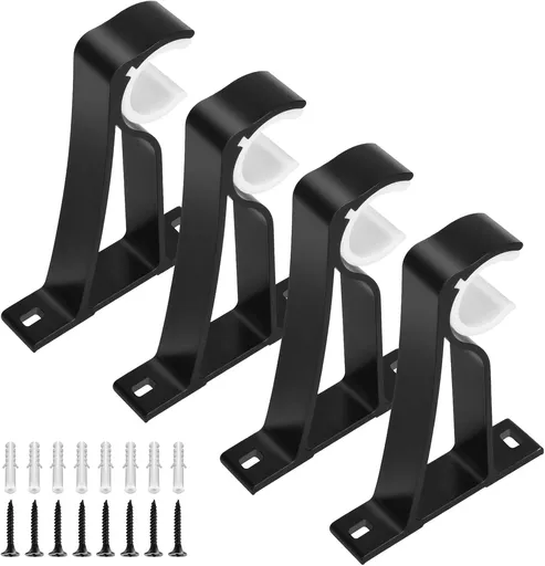 Curtain Rod Bracket Heavy Duty 4 Pack Black Curtain Rod Hooks Brackets for Wall Support Fit for 1 Inch Drape Pole