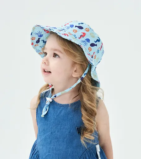 2-Pack Blue Seahorse Pattern Kids Sun Hat and Travel Beach Fisherman Cap(S Size for Head Circumference 48-50) - Breathable UV Protection Cap