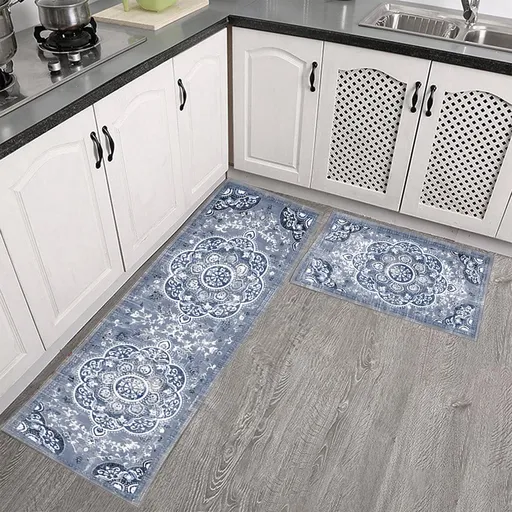 Kitchen Mats for Floor Set of 2 Pcs, Cushioned Non Slip Kitchen Rugs for Kitchen Floor, Absorbent Runner Comfort Standing Mats Washable for Kitchen, Office, Home (15"x47"+15"x23") Orange,Blue
