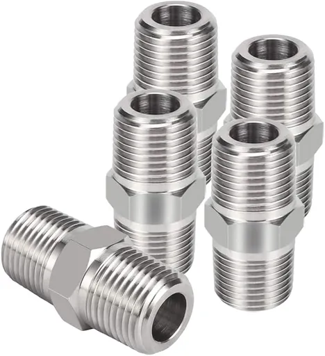 Hex Nipple 1/8"NPT Male x 1/8"NPT Male Threaded Stainless Steel 304 Threaded Nipple Pipe Fittings for Brew Kit Home Piping (Pack of 5)