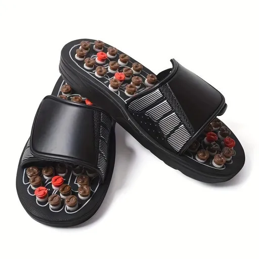 Men'S Slippers Acupressure Slippers Foot Massage Foot Pain Relief Open Toe - Black - Size 38