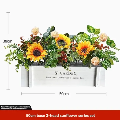 faux potted plant, sunflower, wooden box, home decor, Australia, living room decoration, tabletop decoration, no maintenance plant, realistic artificial flowers, gift for mum, farmhouse style, modern rustic decor - Multi - Size 33
