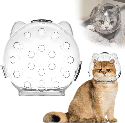 Cat Grooming Mask with Anti-Bite, 2025 New Cat Muzzle for Grooming Mouth Cover Breathable Hood, Transparent Cats Astronaut Helmet for Bath Nail Trimming (S)
