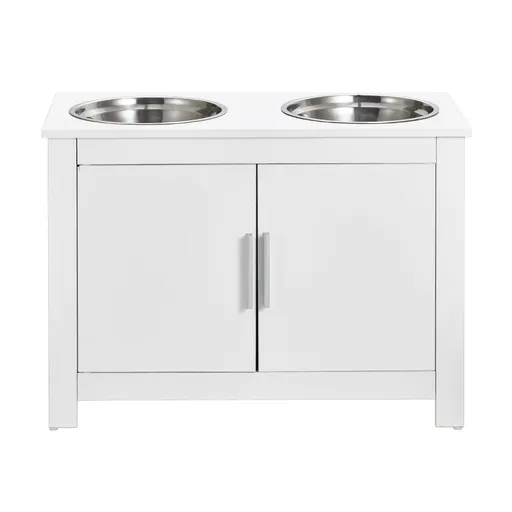 Pet Feeding Station w/ 2 Elevated Dog Bowls Dog Food & Toy Storage Cabinet