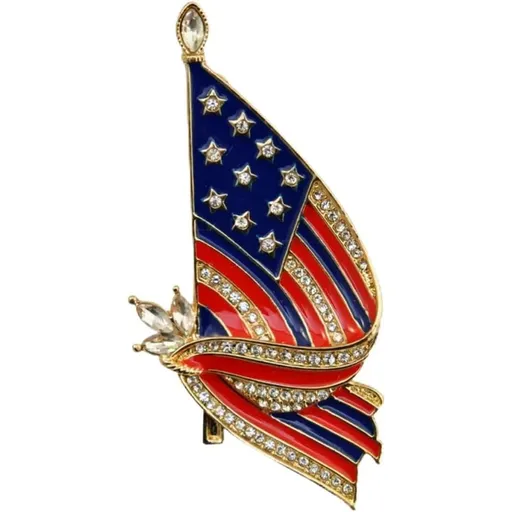 American Flag Brooch Lapel Pin in Alloy with Rhinestone, Creative Bling Style, Not Easy to Fade, for Advertising and Anniversary Celebrations