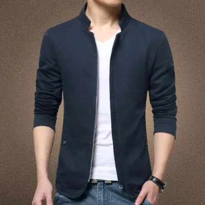 Men's Slim Fit Autumn Jacket Korean Style Polyester Navy XXL Size: 2XL; Height (cm): 180-185; Weight (kg): 85-95; Bust (cm): 112; Shoulder width (cm): 47; Length (cm): 72; Sleeve length (cm): 66