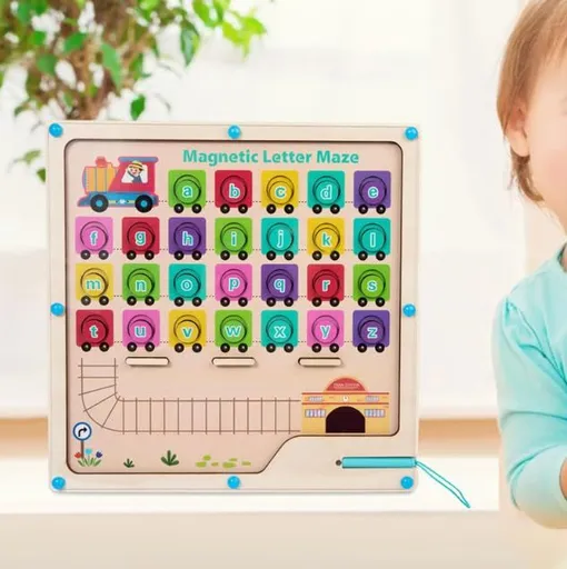Wooden ABC Letter Words Matching Puzzle Learning Maze Toy - Montessori Educational Magnetic Wooden Puzzle Board Toy Word Games