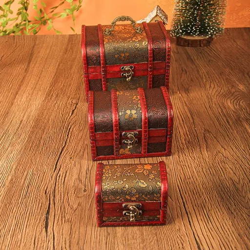 vintage jewelry box, leather wood storage, small decorative box, floral trinket box, home organisation Australia - Red - Size SET-3PCS